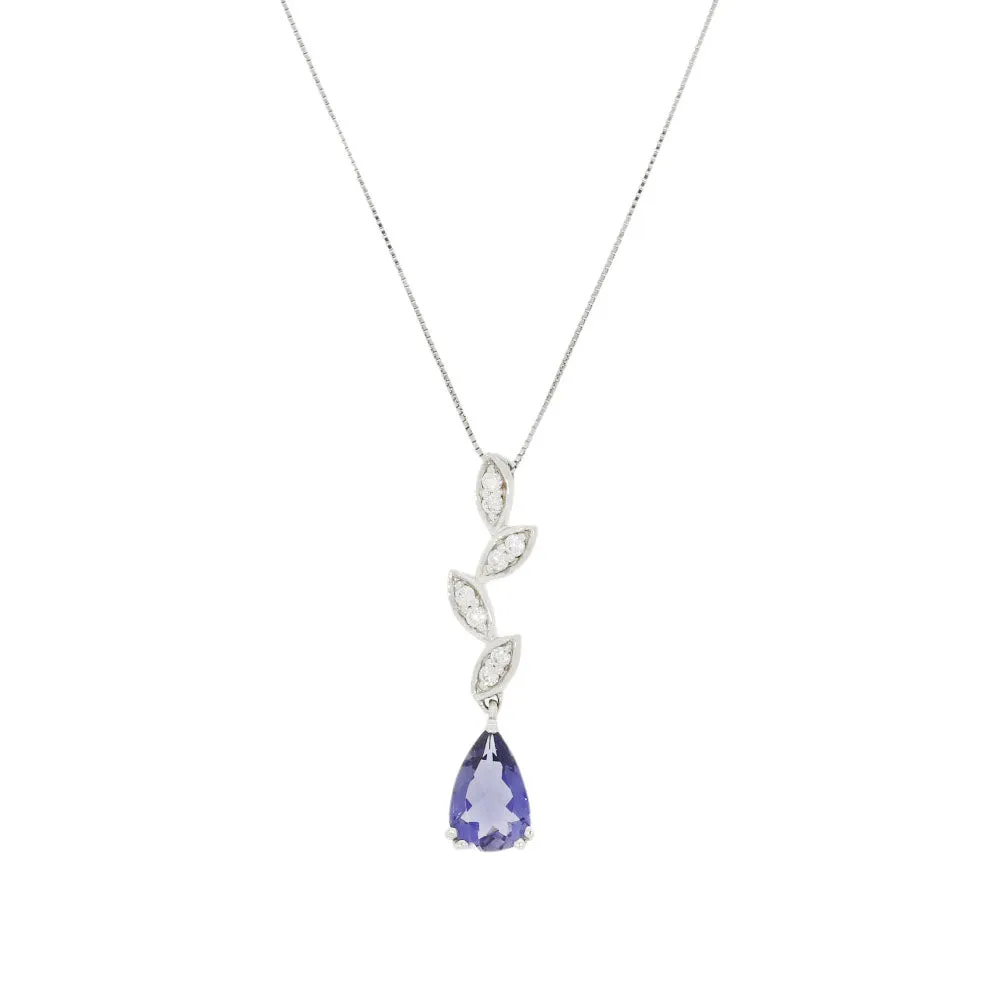 9ct White Gold Iolite and 0.12cts Diamond Pendant P50