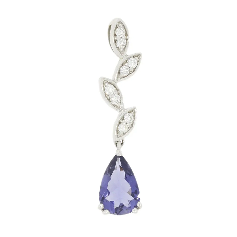 9ct White Gold Iolite and 0.12cts Diamond Pendant P50