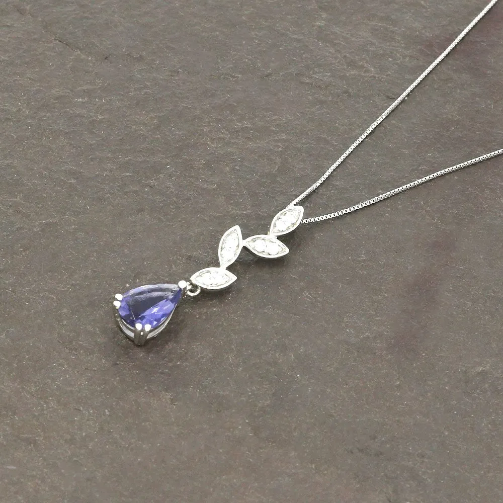 9ct White Gold Iolite and 0.12cts Diamond Pendant P50