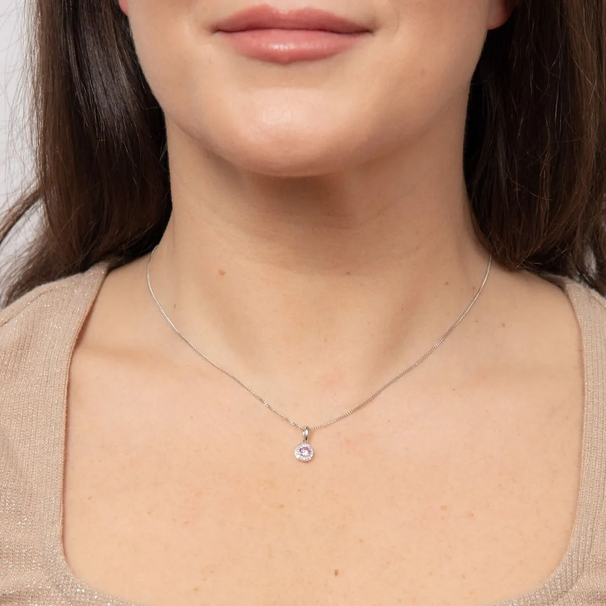 9ct White Gold Pink Sapphire and Diamond Pendant GP882P