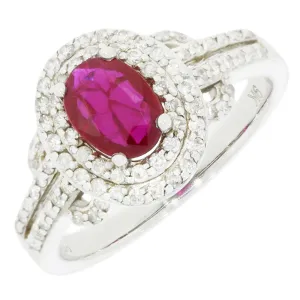9ct White Gold Ruby and Diamond Cluster Ring