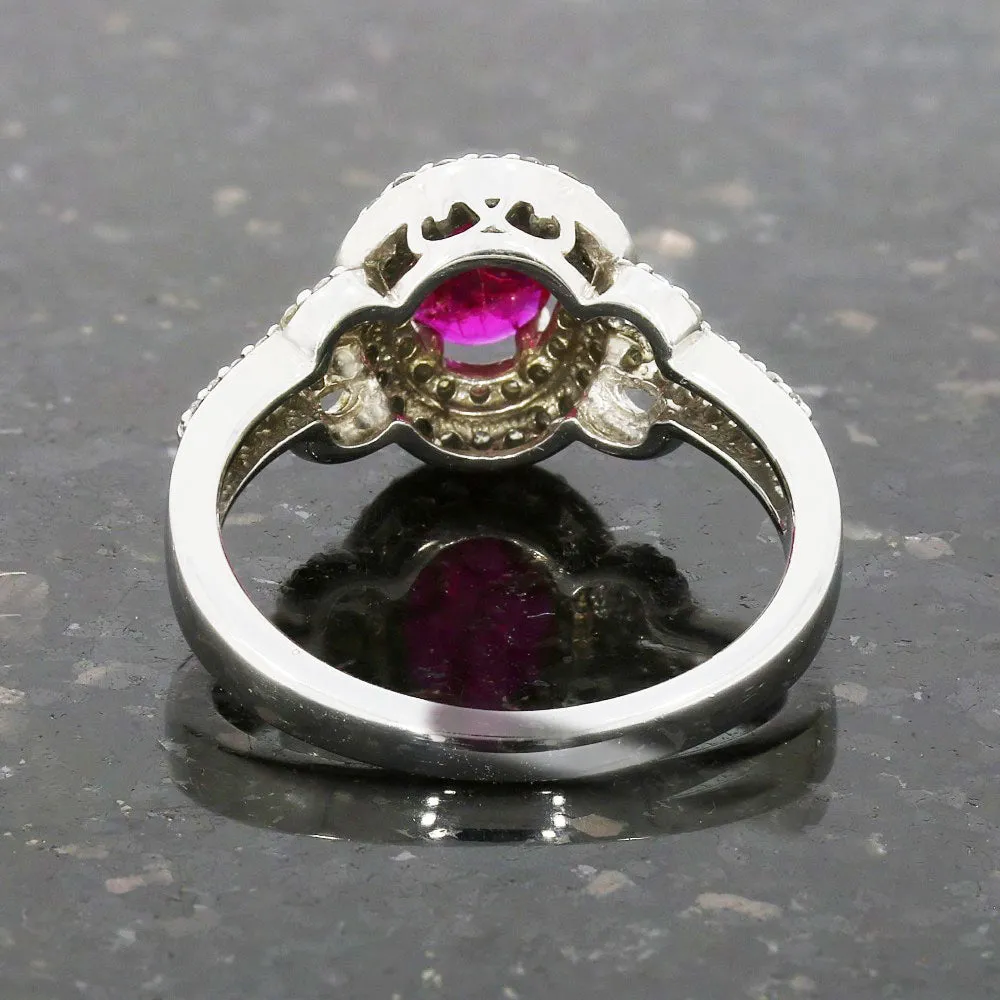 9ct White Gold Ruby and Diamond Cluster Ring