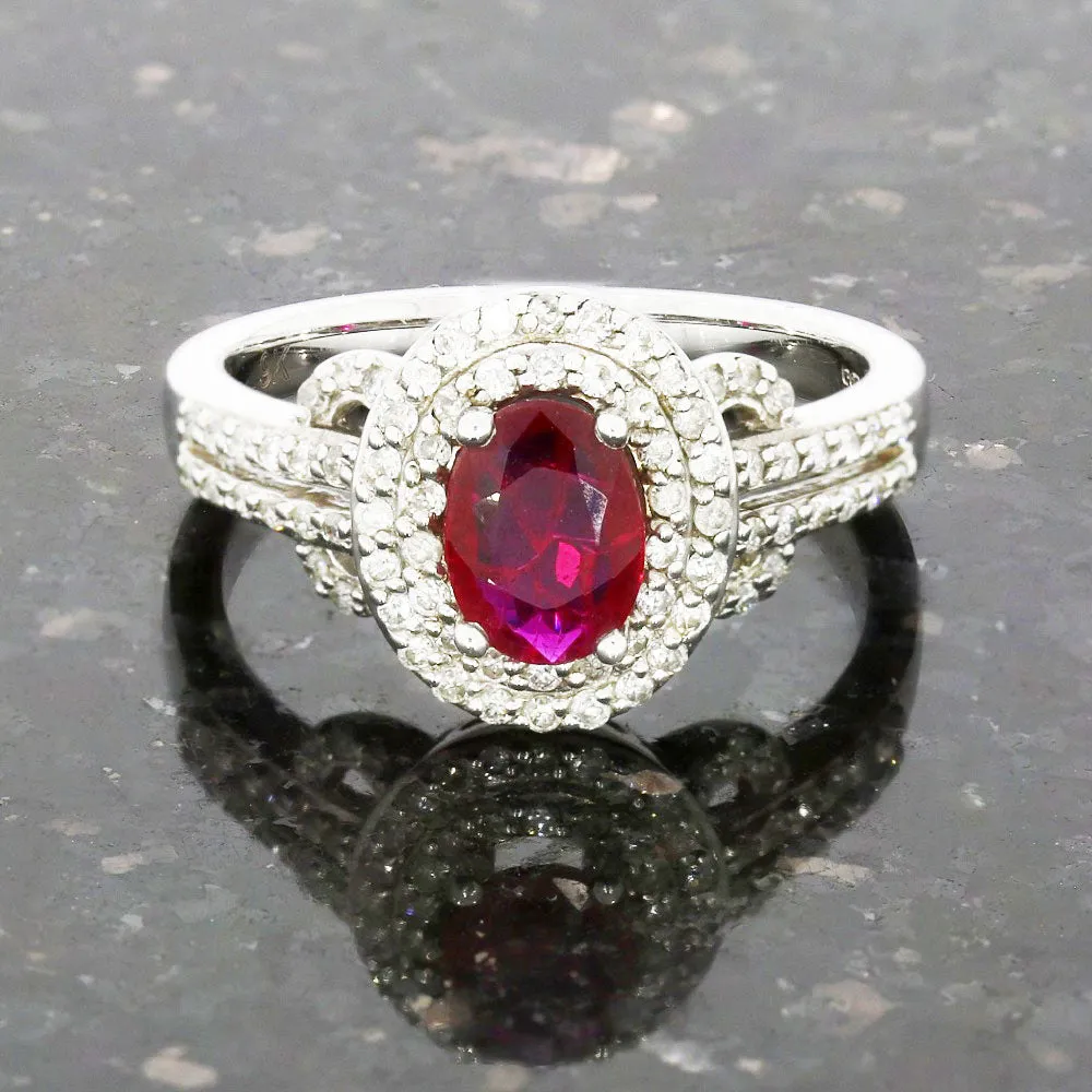 9ct White Gold Ruby and Diamond Cluster Ring