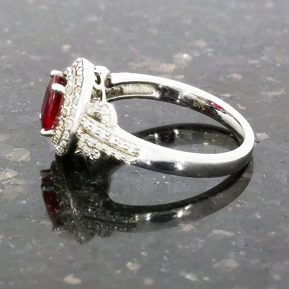 9ct White Gold Ruby and Diamond Cluster Ring