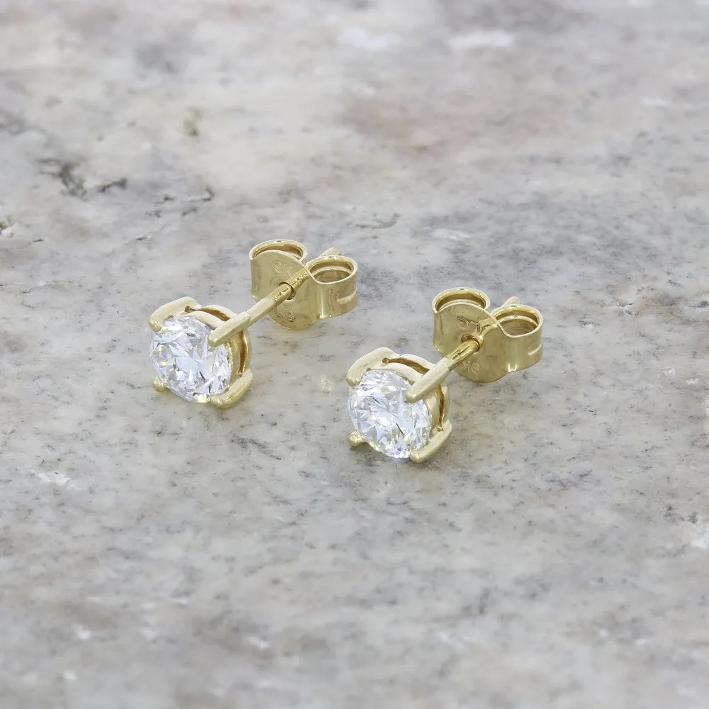 9ct Yellow Gold 1.05cts Lab Created Brilliant Cut Diamond Solitaire Stud Earrings
