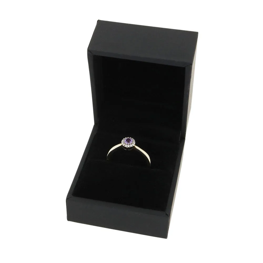 9ct Yellow Gold Amethyst and Diamond Cluster Ring