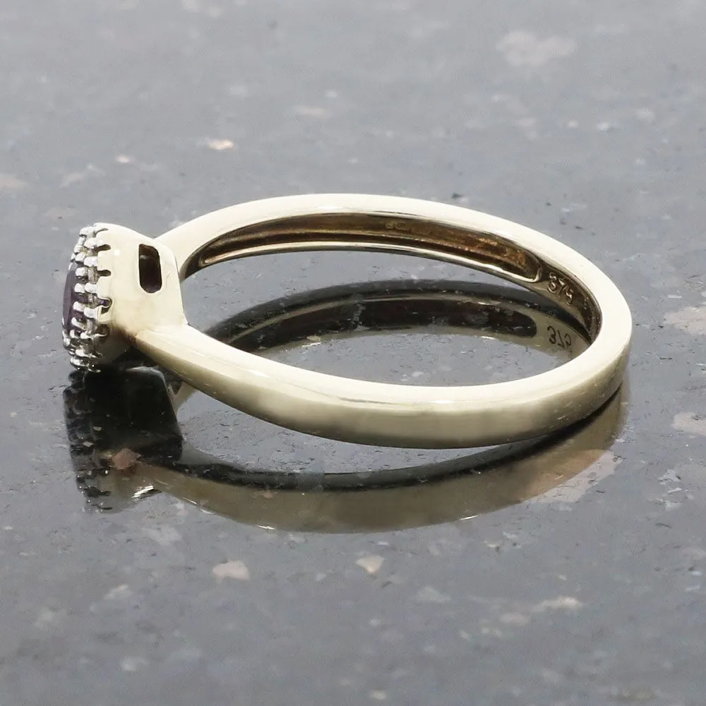 9ct Yellow Gold Amethyst and Diamond Cluster Ring