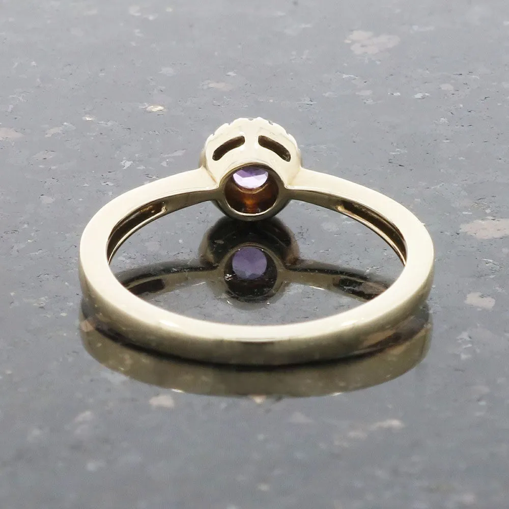 9ct Yellow Gold Amethyst and Diamond Cluster Ring