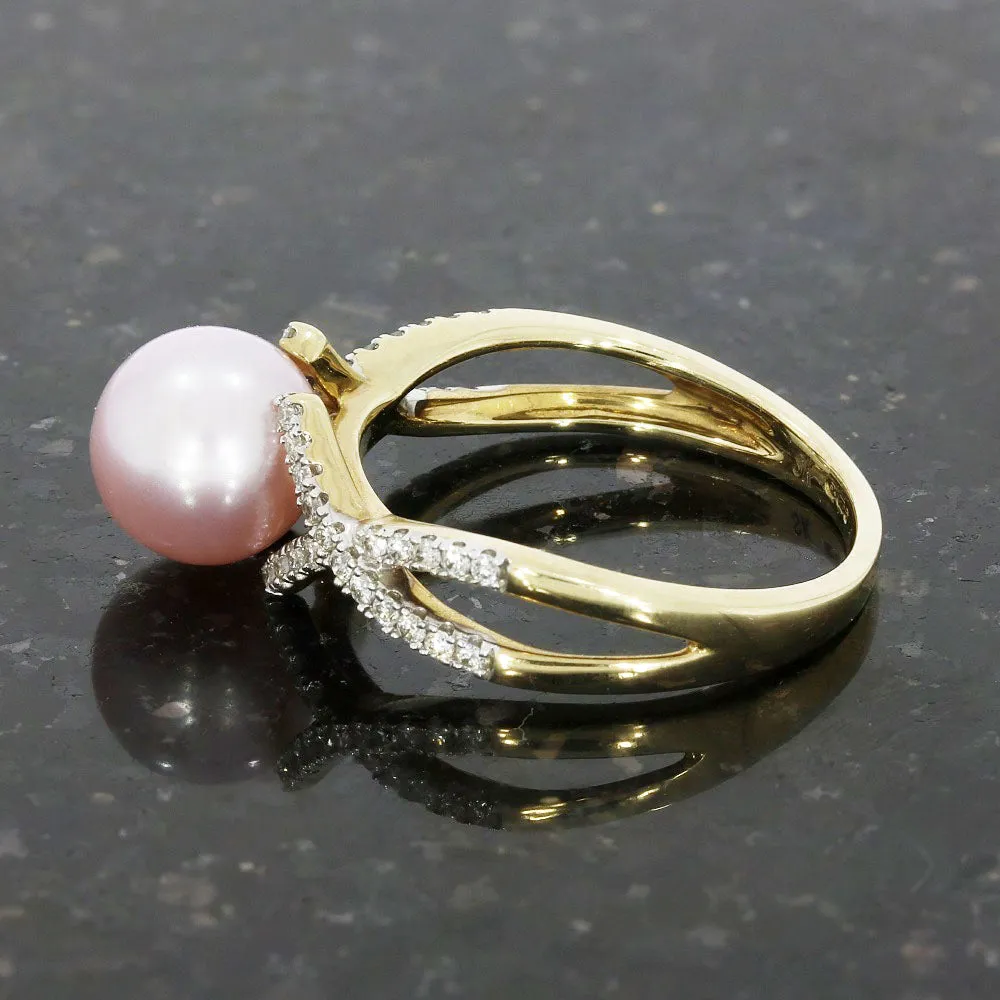 9ct Yellow Gold Cultured Pearl and Diamond Ring