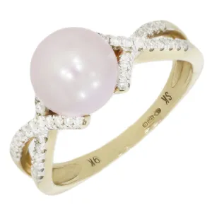 9ct Yellow Gold Cultured Pearl and Diamond Ring