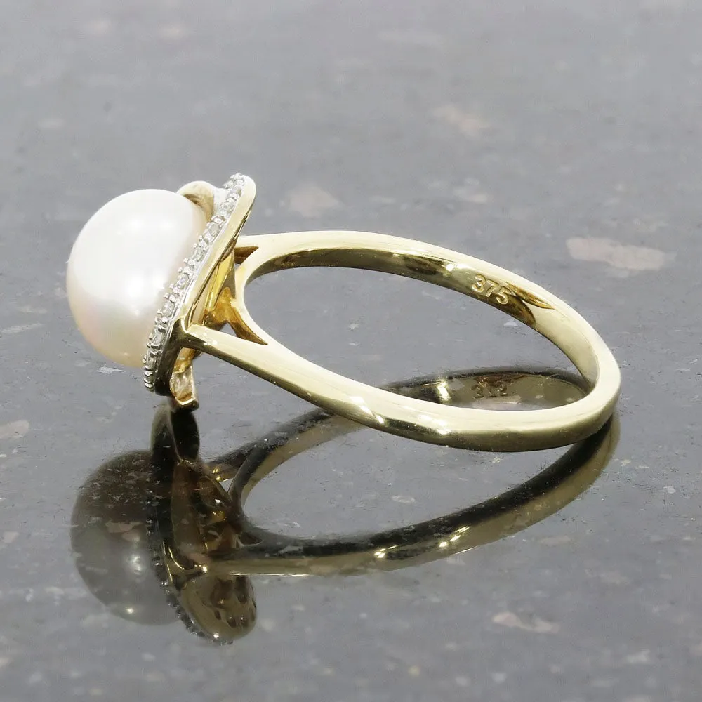 9ct Yellow Gold Freshwater Pearl and Diamond Ring