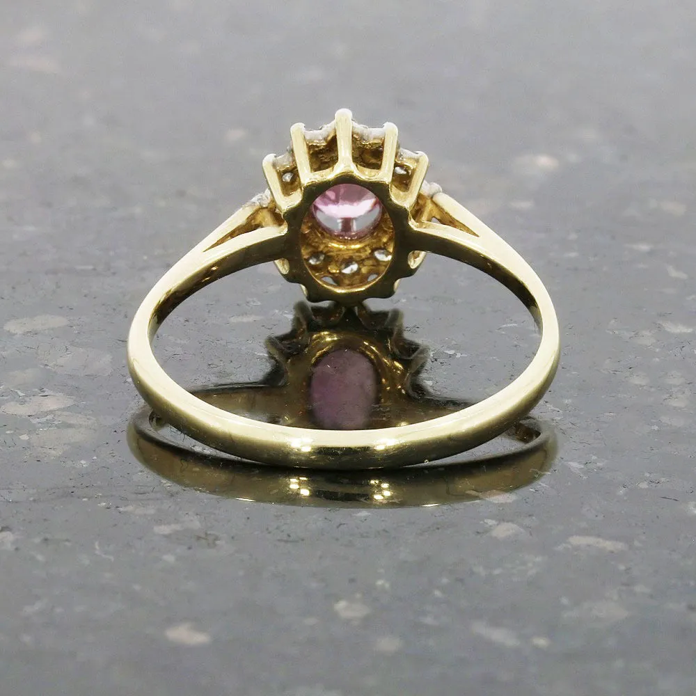 9ct Yellow Gold Pink Sapphire and Diamond Cluster Ring