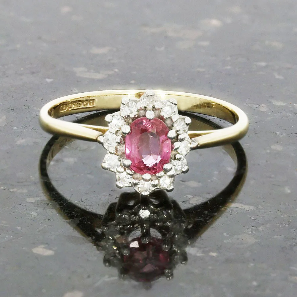 9ct Yellow Gold Pink Sapphire and Diamond Cluster Ring