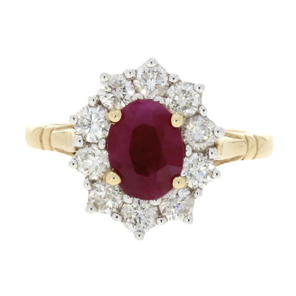 9ct Yellow Gold Ruby and 1.00ct Diamond Cluster Ring