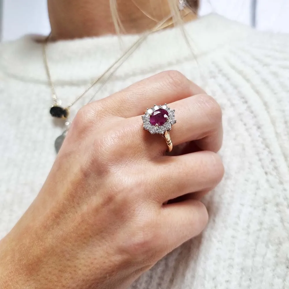 9ct Yellow Gold Ruby and 1.00ct Diamond Cluster Ring