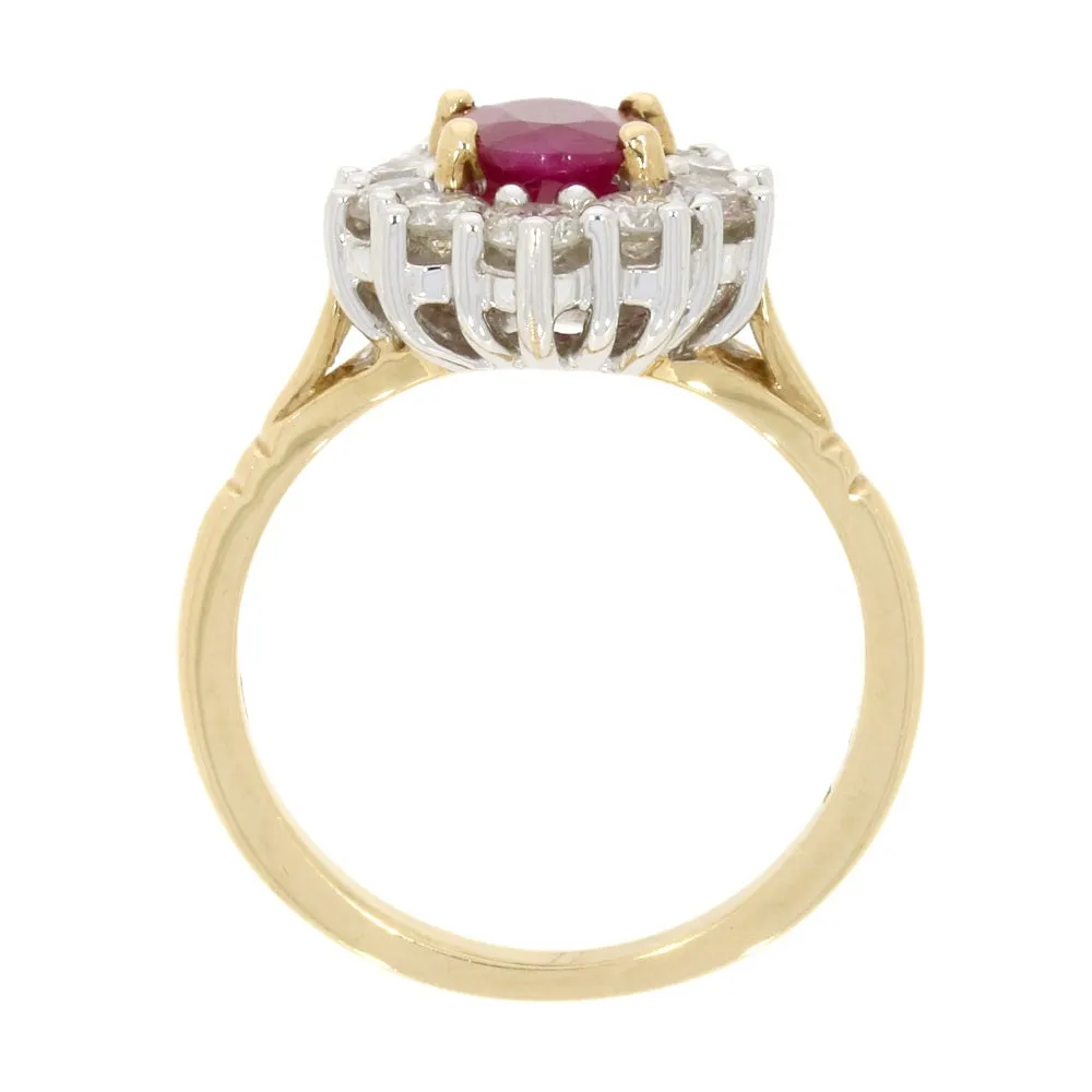 9ct Yellow Gold Ruby and 1.00ct Diamond Cluster Ring