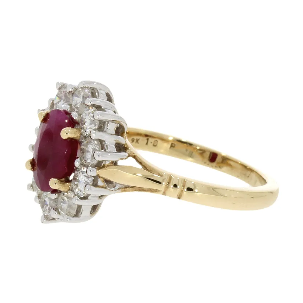 9ct Yellow Gold Ruby and 1.00ct Diamond Cluster Ring