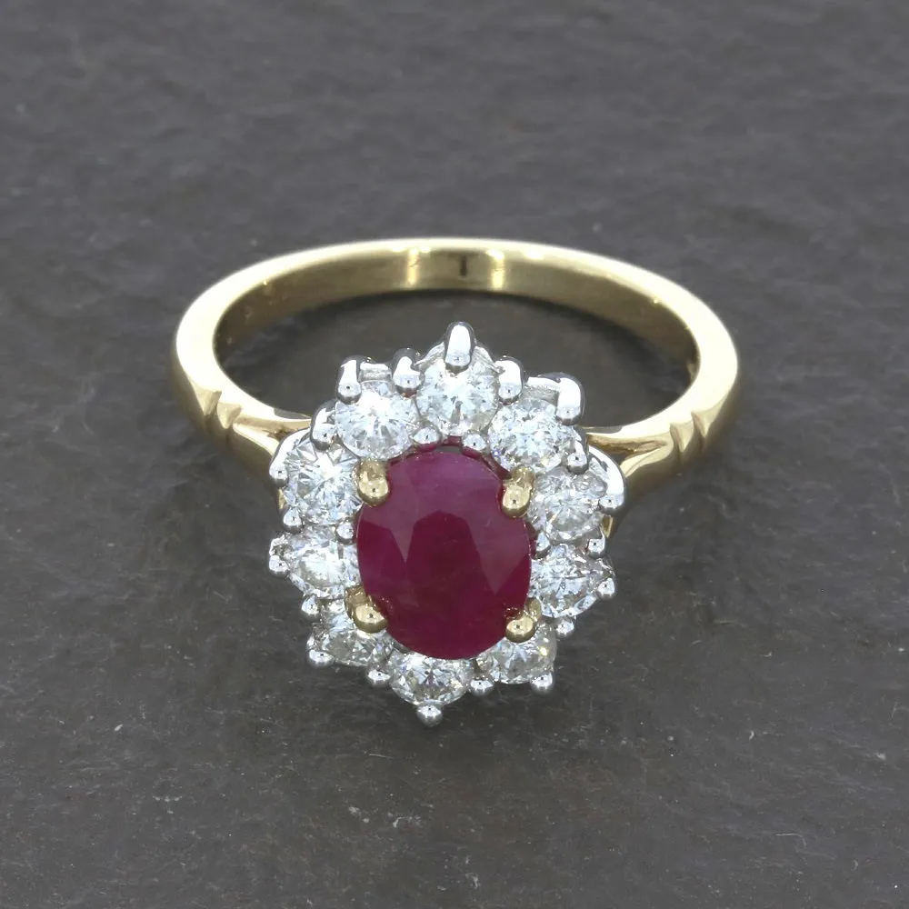 9ct Yellow Gold Ruby and 1.00ct Diamond Cluster Ring