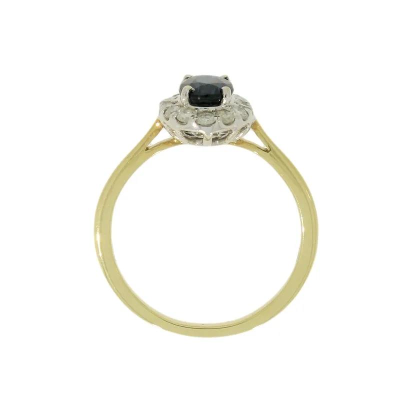 9ct Yellow Gold Sapphire & Diamond 0.30cts Cluster Ring