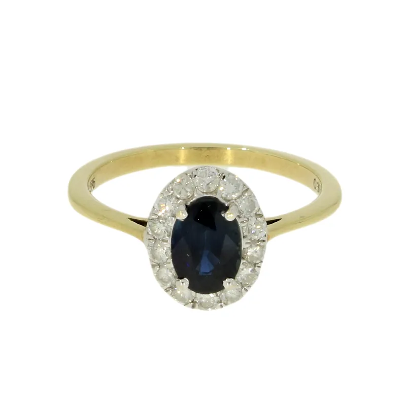 9ct Yellow Gold Sapphire & Diamond 0.30cts Cluster Ring