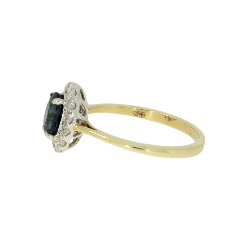 9ct Yellow Gold Sapphire & Diamond 0.30cts Cluster Ring
