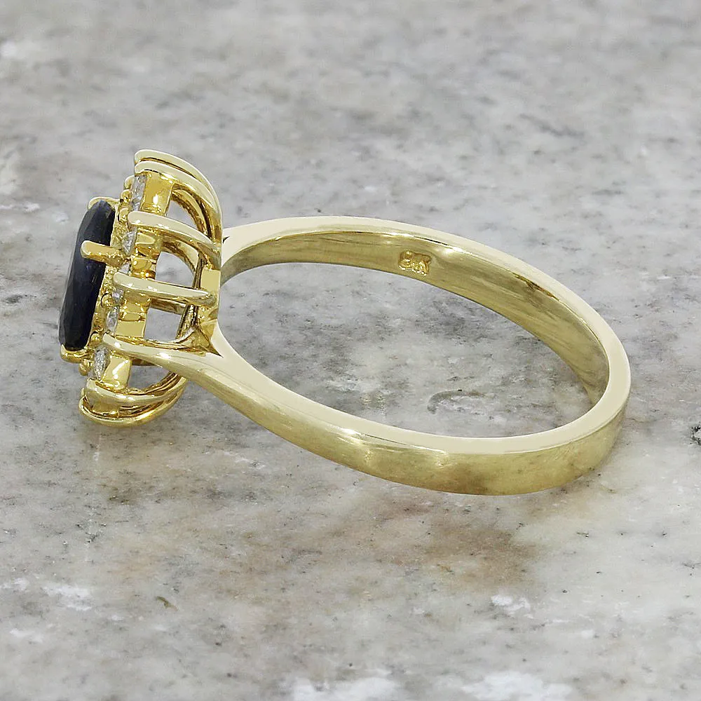 9ct Yellow Gold Sapphire & Diamond Cluster Ring
