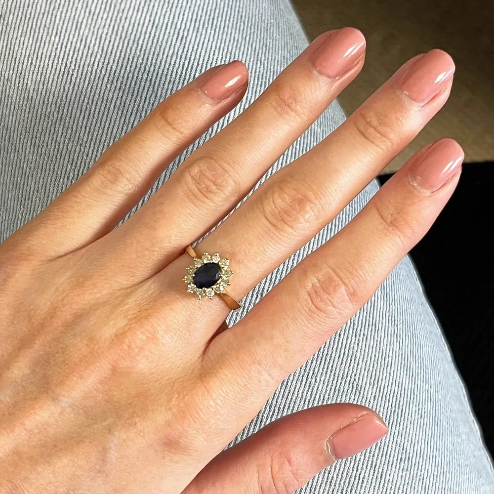 9ct Yellow Gold Sapphire & Diamond Cluster Ring