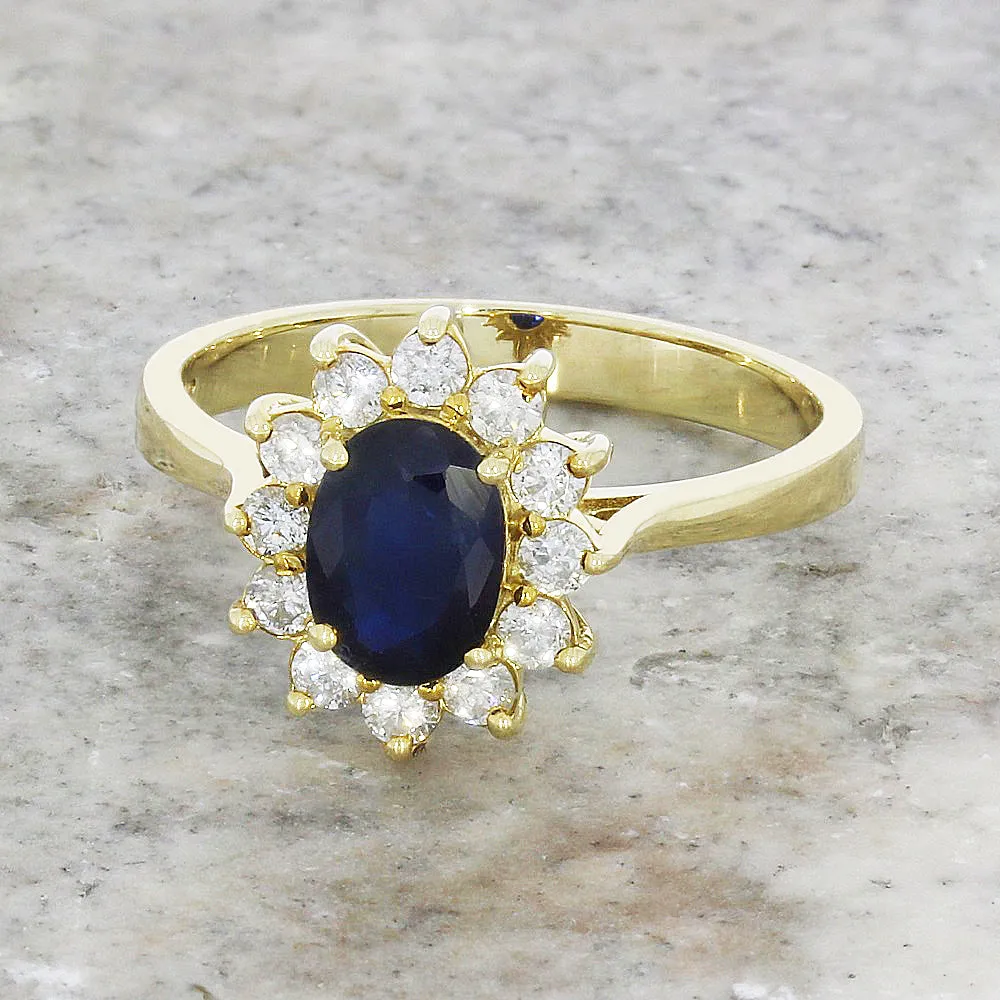 9ct Yellow Gold Sapphire & Diamond Cluster Ring