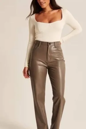 Abercrombie & Fitch Size 22R Taupe Faux Leather Pants