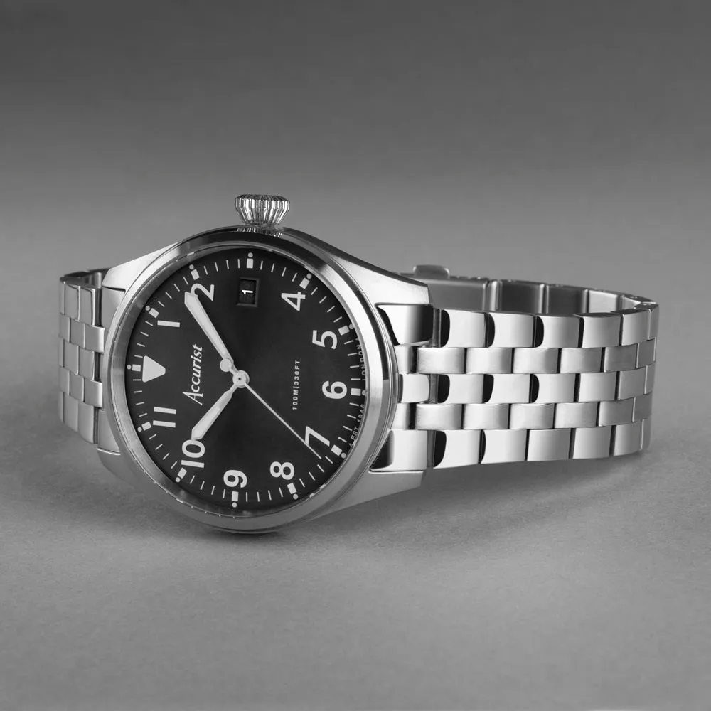 Accurist Aviation Mens Watch 76000 Stainless Steel with Black Dial