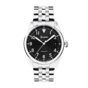 Accurist Aviation Mens Watch 76000 Stainless Steel with Black Dial