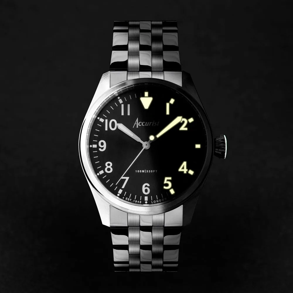 Accurist Aviation Mens Watch 76000 Stainless Steel with Black Dial