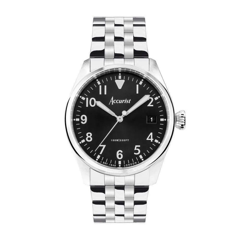 Accurist Aviation Mens Watch 76000 Stainless Steel with Black Dial