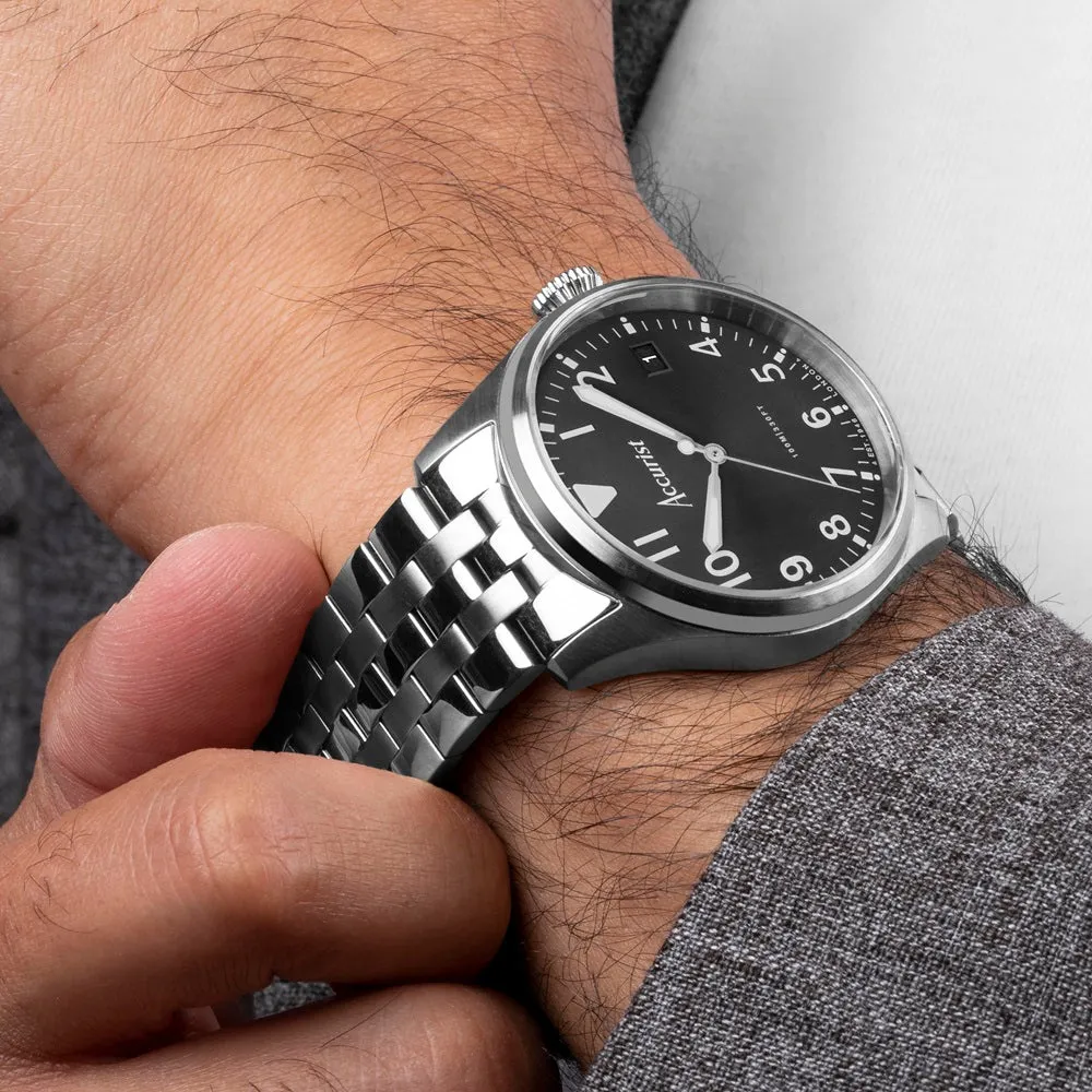 Accurist Aviation Mens Watch 76000 Stainless Steel with Black Dial