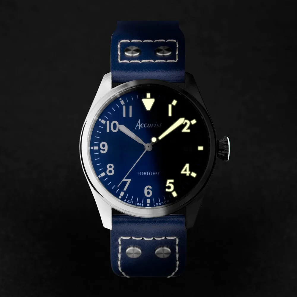 Accurist Aviation Mens Watch 76001 Blue Leather Strap with Blue Dial
