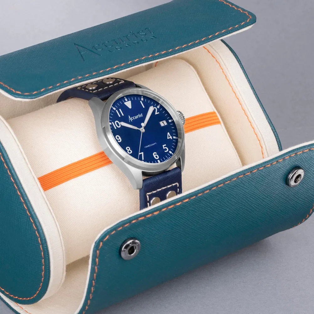 Accurist Aviation Mens Watch 76001 Blue Leather Strap with Blue Dial