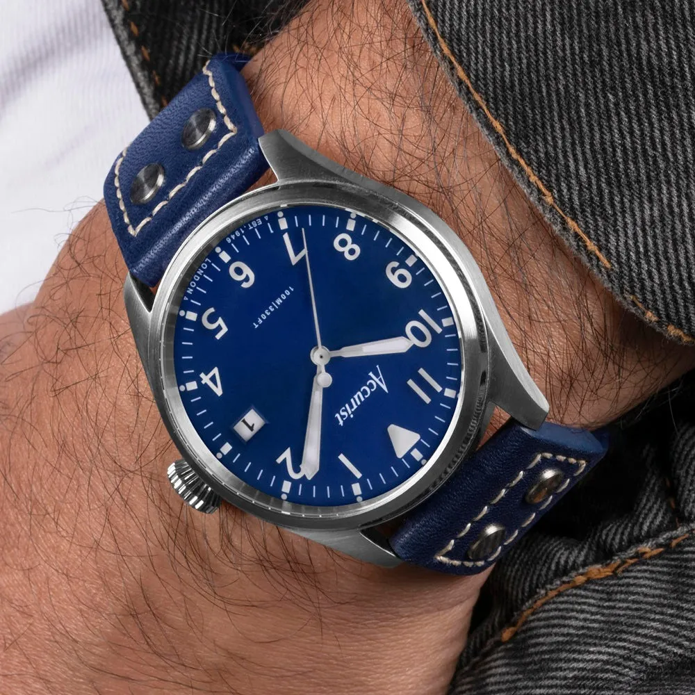 Accurist Aviation Mens Watch 76001 Blue Leather Strap with Blue Dial