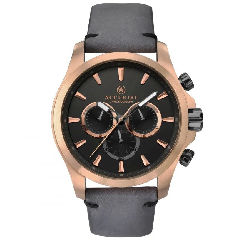 Accurist Chronograph Leather Strap Mens Watch Rose 7179