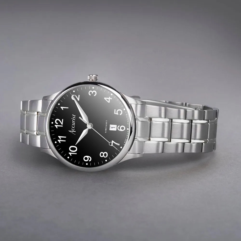 Accurist Classic Mens Watch 73002 Stainless Steel with Black Dial
