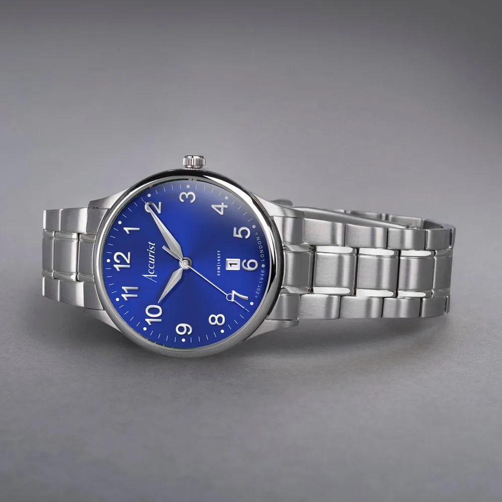Accurist Classic Mens Watch 73003 Stainless Steel with Blue Dial