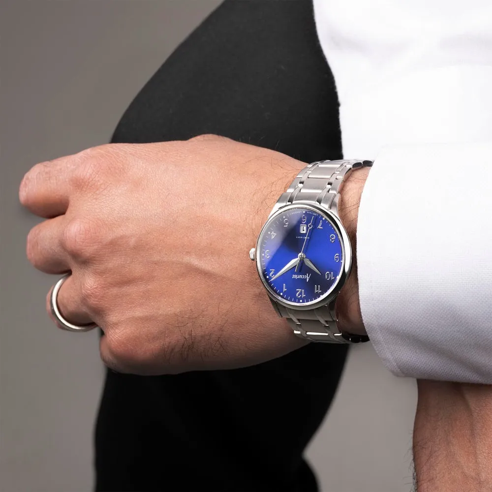 Accurist Classic Mens Watch 73003 Stainless Steel with Blue Dial
