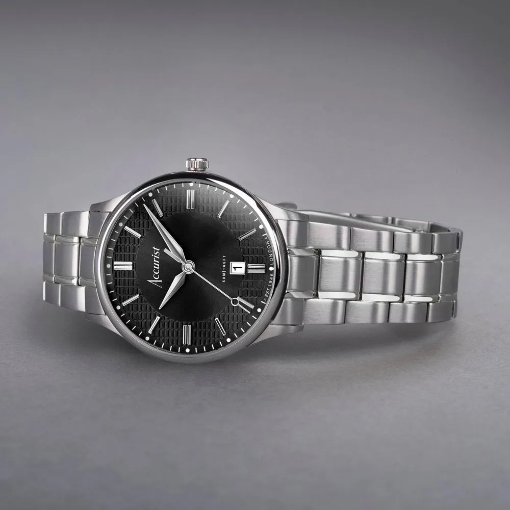 Accurist Classic Mens Watch 73006 Stainless Steel with Black Dial