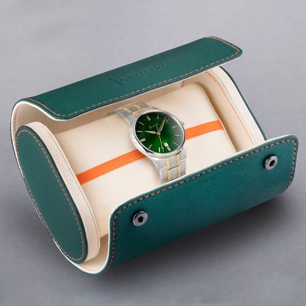 Accurist Classic Mens Watch 73007 Stainless Steel Two Tone with Green Dial