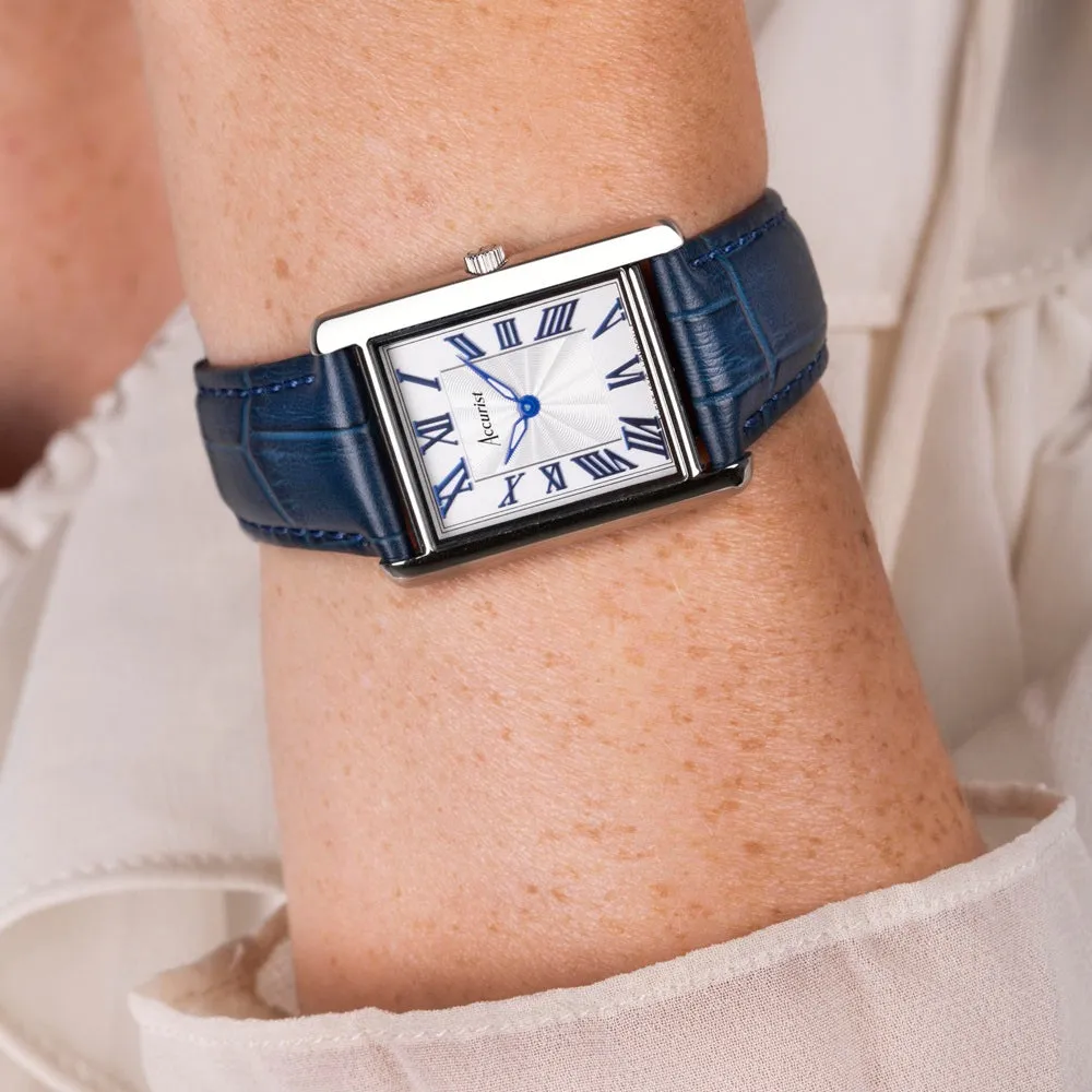 Accurist Rectangle Ladies Watch 71002 - Blue Leather Strap 26mm Case