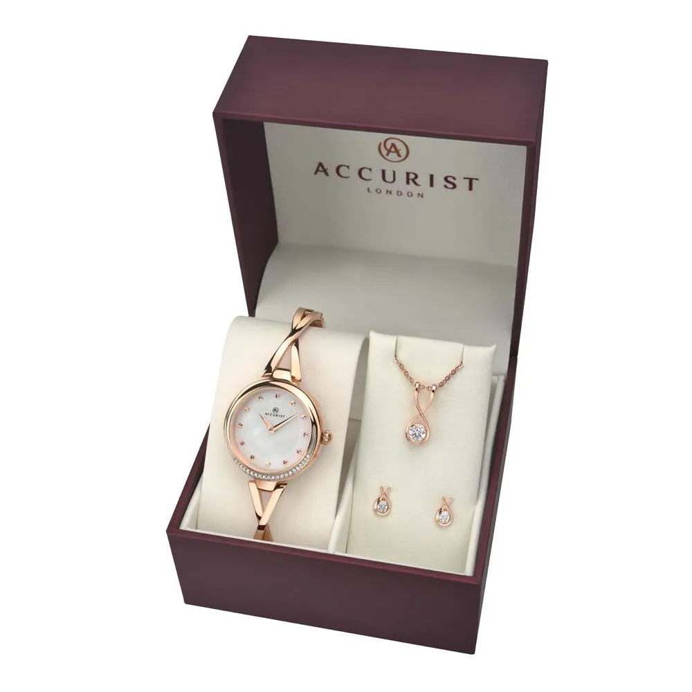Accurist Rose Gold Crystal Set Ladies Watch Gift Set 8189G