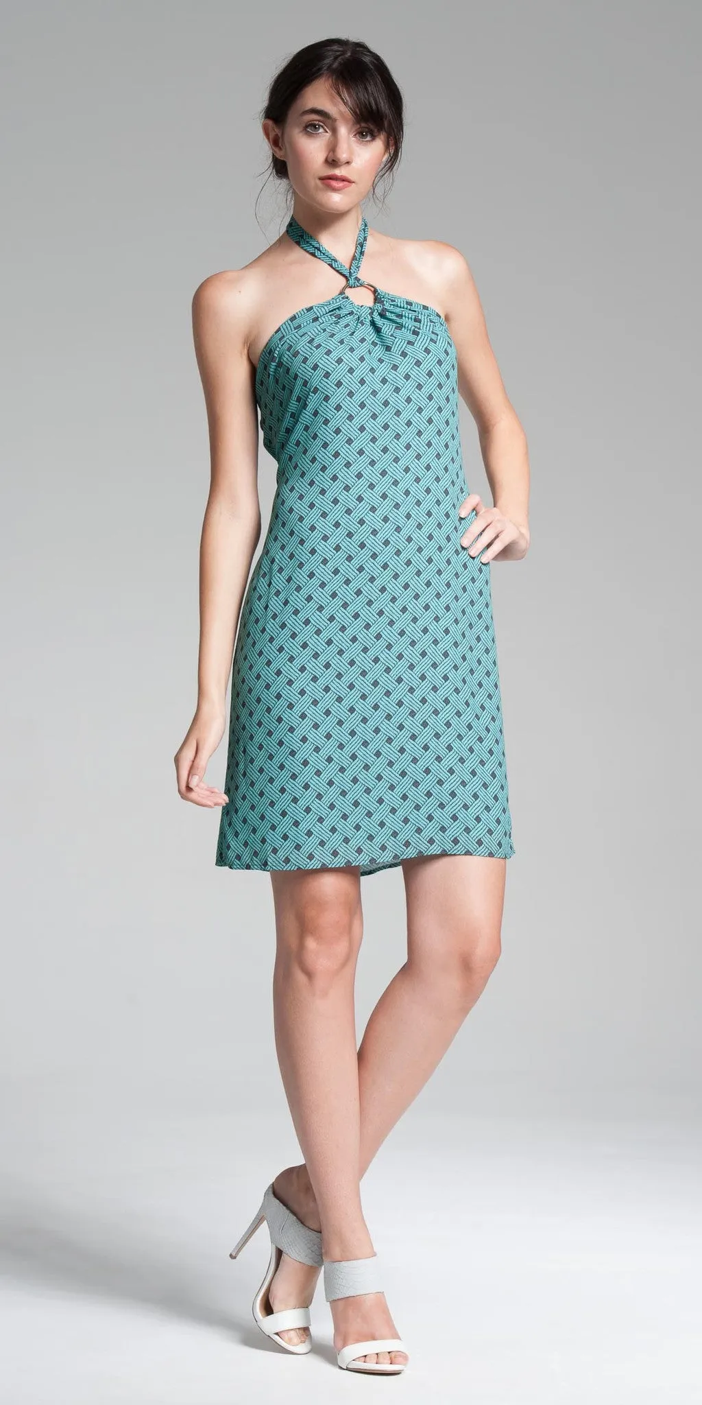 Affordable Luxury Printed Halter Dress - Aqua  Limited Release!