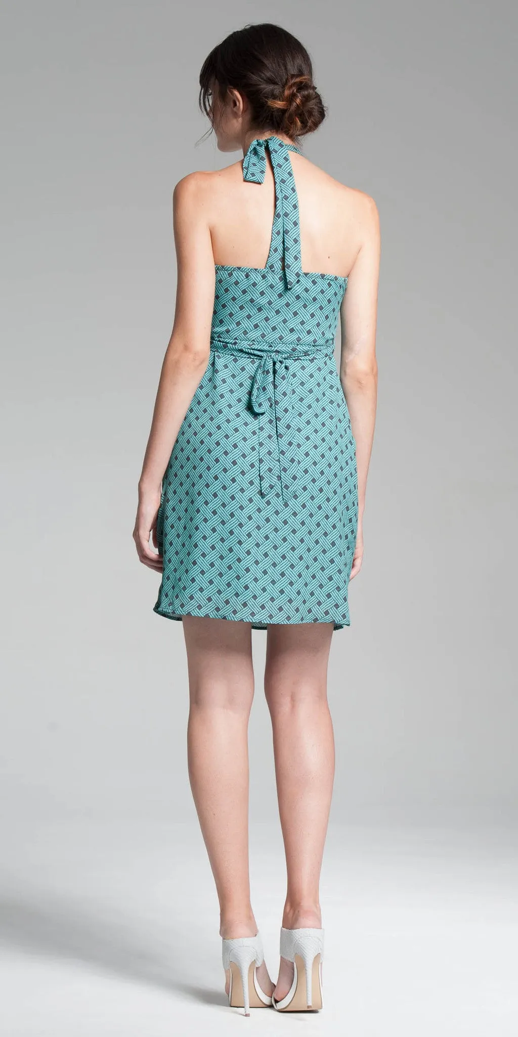 Affordable Luxury Printed Halter Dress - Aqua  Limited Release!