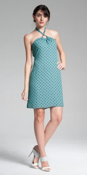 Affordable Luxury Printed Halter Dress - Aqua  Limited Release!
