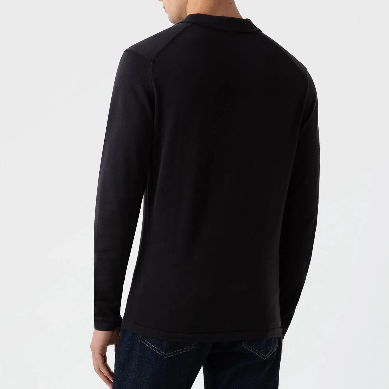Affordable Luxury Sunspel Sea Island L/S Polo Knitwear Black  Going Fast!