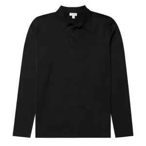 Affordable Luxury Sunspel Sea Island L/S Polo Knitwear Black  Going Fast!